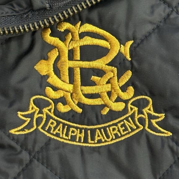 Ralph Lauren Equestrian Vest Women's Size Large Calf Suede Quilted Crest Navy - Picture 3 of 10